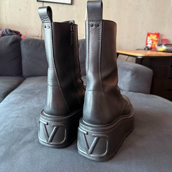 Valentino VLOGO Leather Platform Combat Boots - Picture 3 of 4